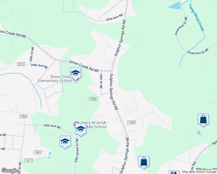 map of restaurants, bars, coffee shops, grocery stores, and more near 3623 Sulphur Springs Road Northeast in Hickory