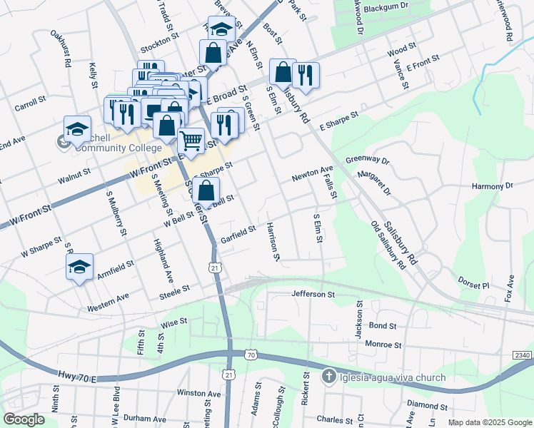 map of restaurants, bars, coffee shops, grocery stores, and more near 226 Garfield Street in Statesville