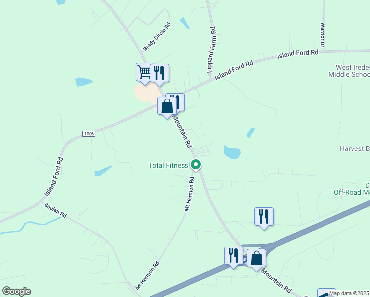 map of restaurants, bars, coffee shops, grocery stores, and more near 2107 Old Mountain Road in Statesville