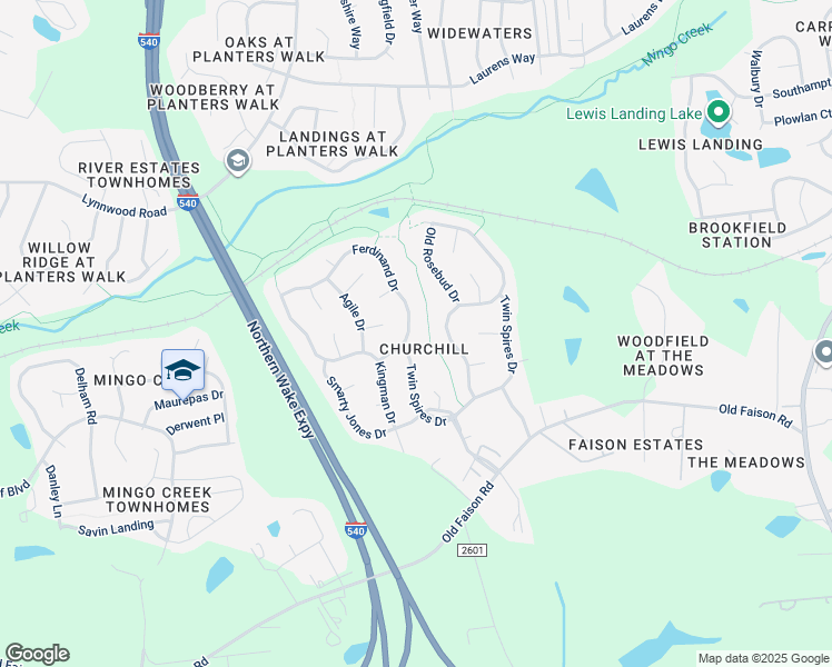 map of restaurants, bars, coffee shops, grocery stores, and more near 2521 Ferdinand Drive in Knightdale