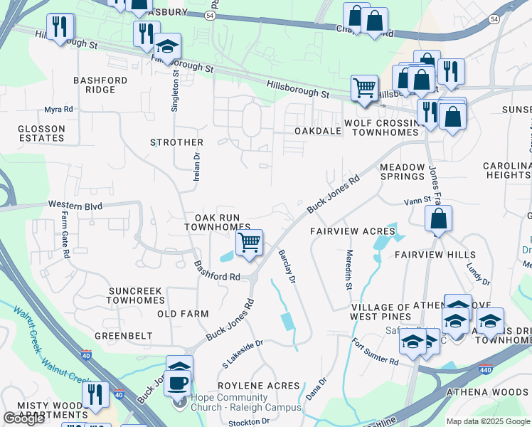 map of restaurants, bars, coffee shops, grocery stores, and more near 5416 Portree Place in Raleigh