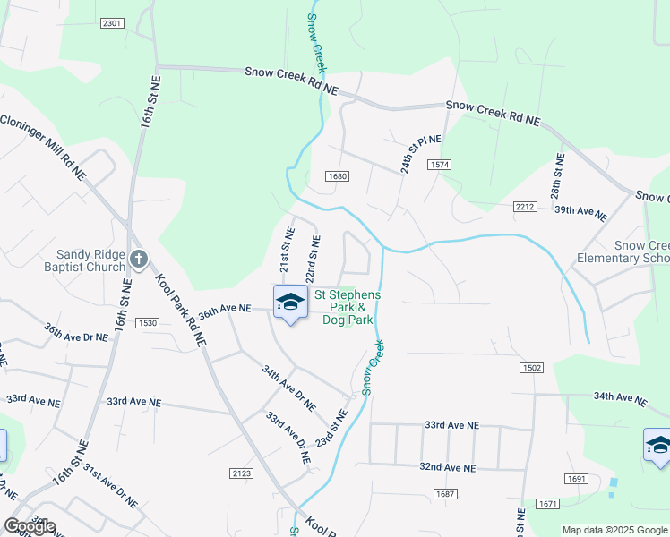 map of restaurants, bars, coffee shops, grocery stores, and more near 3805 22nd Street Court Northeast in Hickory