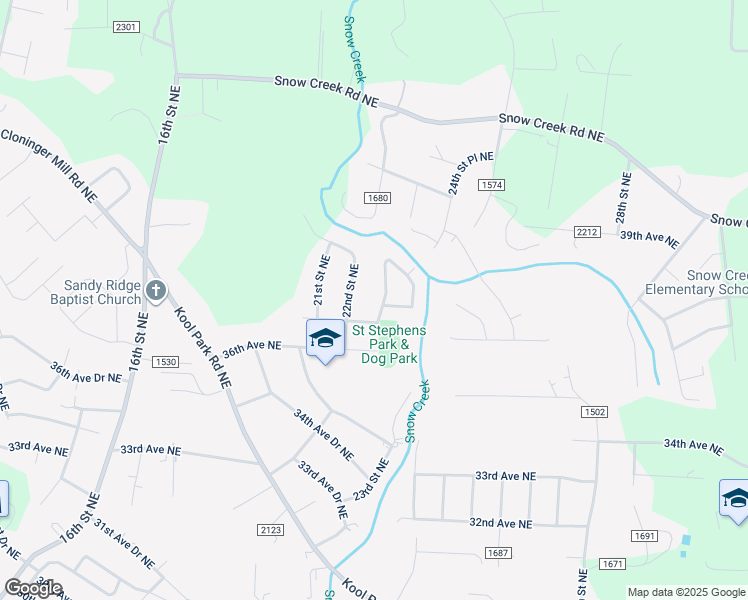 map of restaurants, bars, coffee shops, grocery stores, and more near 3805 22nd Street Court Northeast in Hickory
