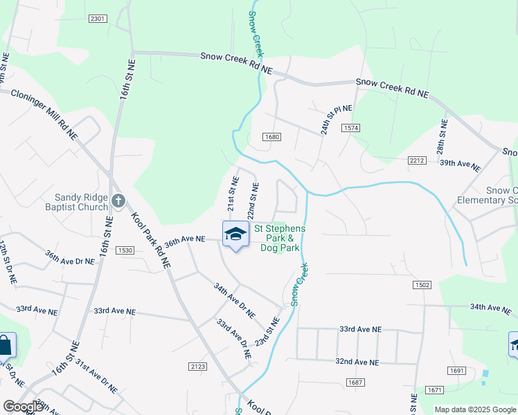 map of restaurants, bars, coffee shops, grocery stores, and more near 3831 22nd Street Court Northeast in Hickory