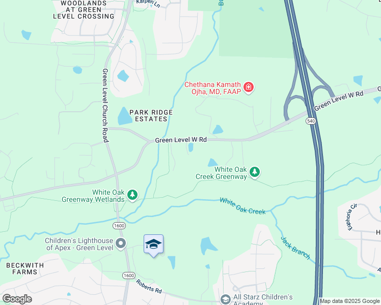map of restaurants, bars, coffee shops, grocery stores, and more near 3401 Green Level West Road in Cary