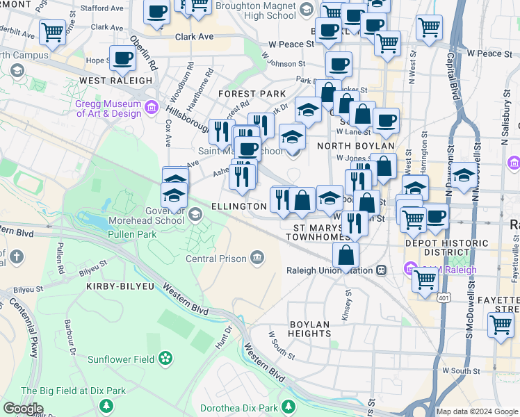 map of restaurants, bars, coffee shops, grocery stores, and more near 856 Tryon Hill Drive in Raleigh