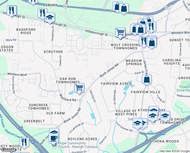 map of restaurants, bars, coffee shops, grocery stores, and more near 5404 Portree Place in Raleigh