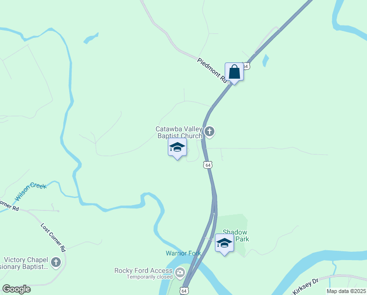 map of restaurants, bars, coffee shops, grocery stores, and more near 701 Lenoir Road in Morganton