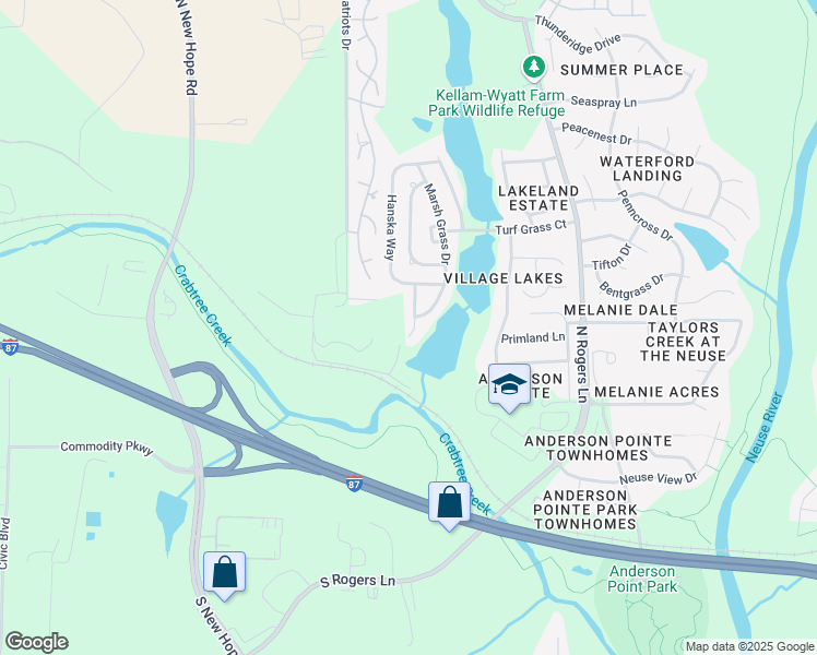 map of restaurants, bars, coffee shops, grocery stores, and more near 205 Rattan Bay Drive in Raleigh