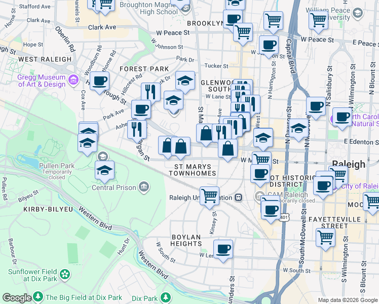 map of restaurants, bars, coffee shops, grocery stores, and more near 817 Hillsborough Street in Raleigh