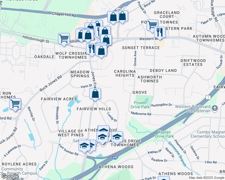 map of restaurants, bars, coffee shops, grocery stores, and more near 5111 Vann Street in Raleigh