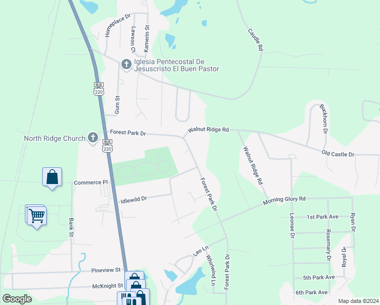 map of restaurants, bars, coffee shops, grocery stores, and more near 387 Causey Drive in Randleman