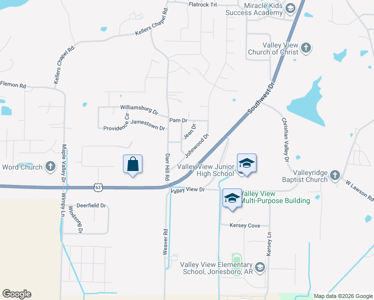 map of restaurants, bars, coffee shops, grocery stores, and more near 5306 Jean Drive in Jonesboro