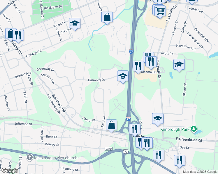 map of restaurants, bars, coffee shops, grocery stores, and more near 1007 Foxcroft Lane in Statesville