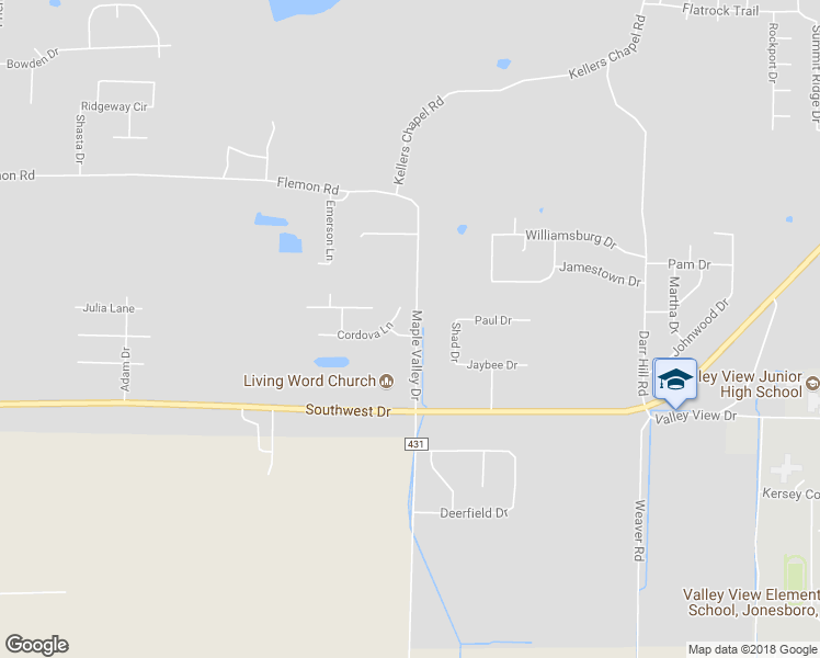 map of restaurants, bars, coffee shops, grocery stores, and more near 2500 Brighton Lane in Jonesboro