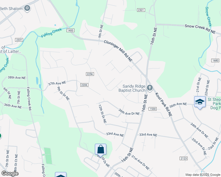 map of restaurants, bars, coffee shops, grocery stores, and more near 1145 37th Avenue Drive Northeast in Hickory