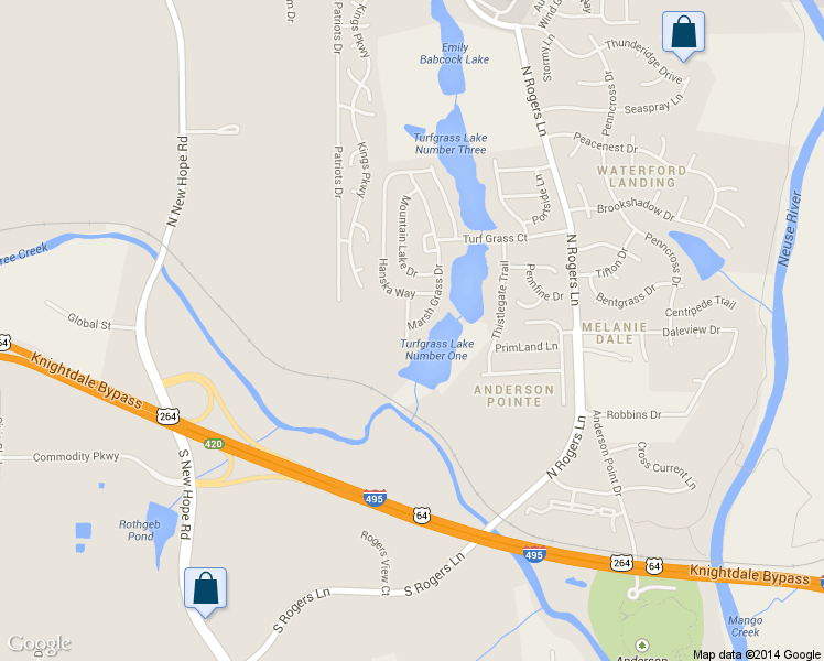 map of restaurants, bars, coffee shops, grocery stores, and more near 305 Rattan Bay Drive in Raleigh
