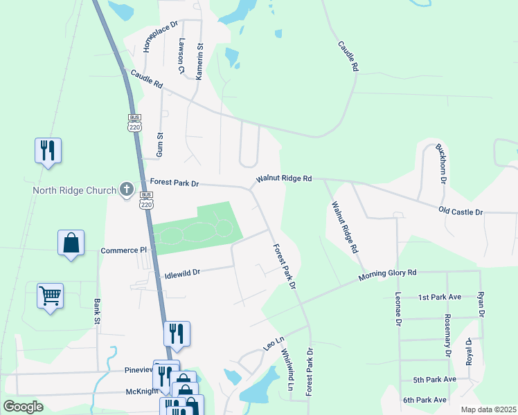 map of restaurants, bars, coffee shops, grocery stores, and more near 387 Causey Drive in Randleman