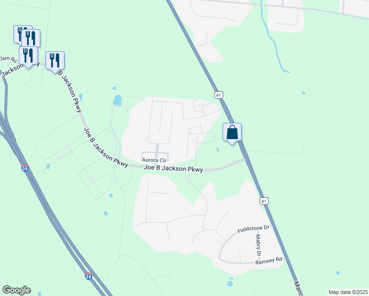 map of restaurants, bars, coffee shops, grocery stores, and more near Sunray Drive in Murfreesboro