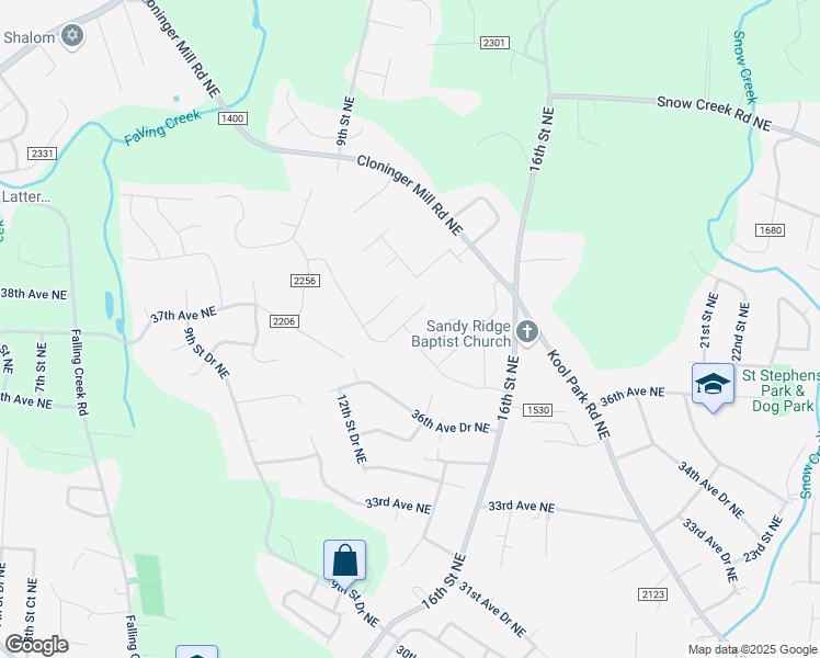map of restaurants, bars, coffee shops, grocery stores, and more near 3902 13th Street Circle Northeast in Hickory