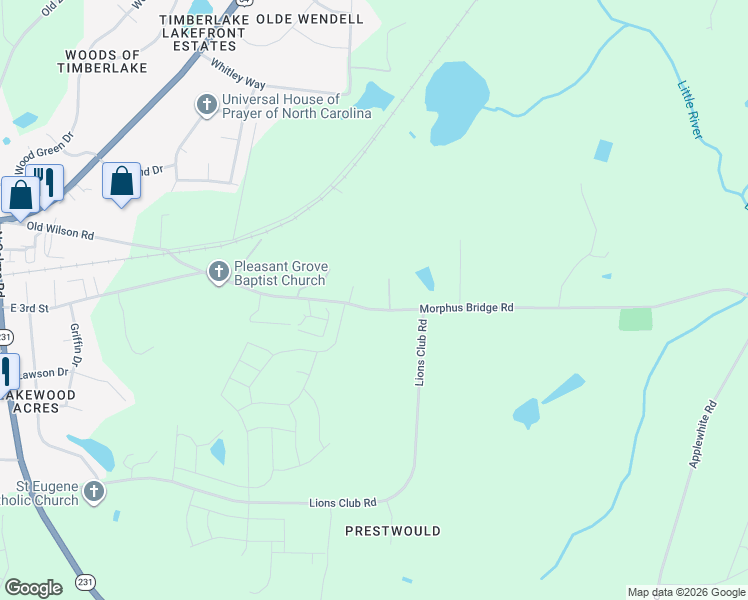 map of restaurants, bars, coffee shops, grocery stores, and more near 1013 Morphus Bridge Road in Wendell