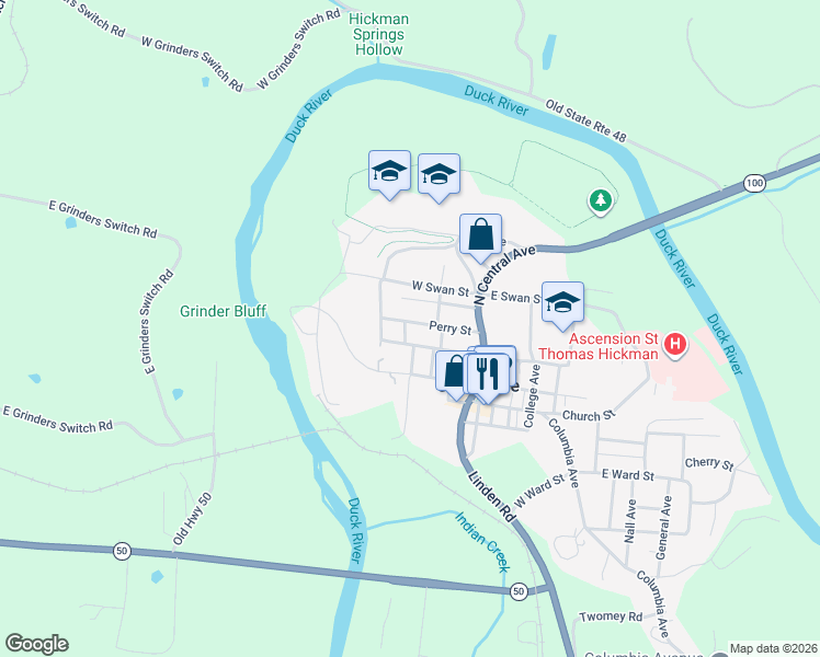 map of restaurants, bars, coffee shops, grocery stores, and more near 116 Perry Street in Centerville