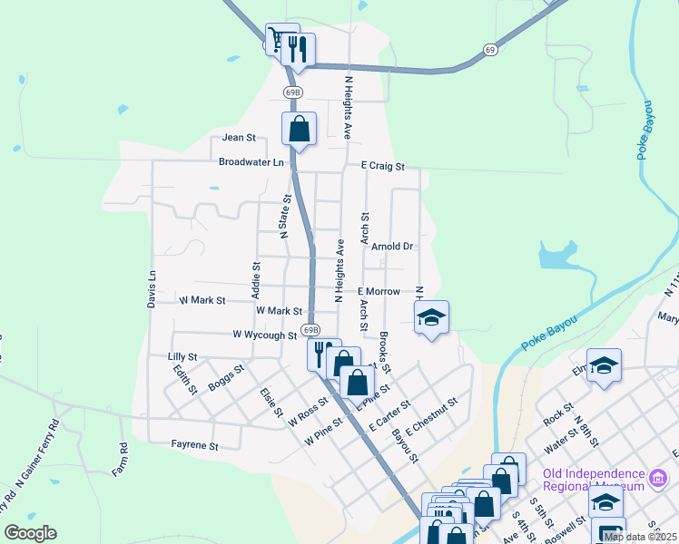 map of restaurants, bars, coffee shops, grocery stores, and more near 1490 North Heights Avenue in Batesville