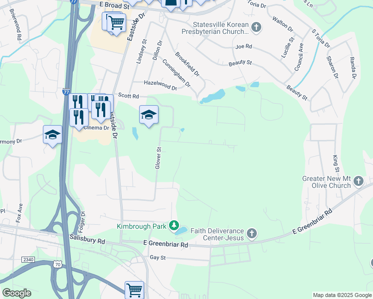 map of restaurants, bars, coffee shops, grocery stores, and more near 1902 Ora Drive in Statesville