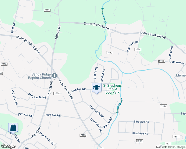 map of restaurants, bars, coffee shops, grocery stores, and more near 3725 21st Street Northeast in Hickory