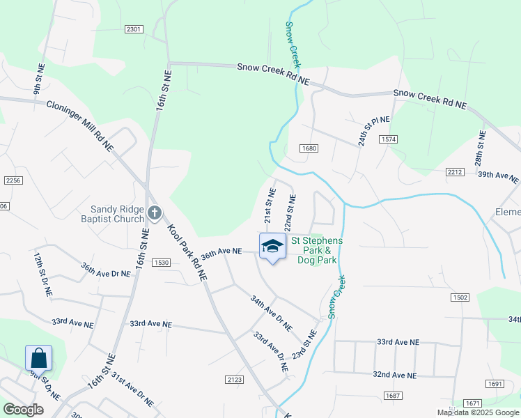 map of restaurants, bars, coffee shops, grocery stores, and more near 3725 21st Street Northeast in Hickory