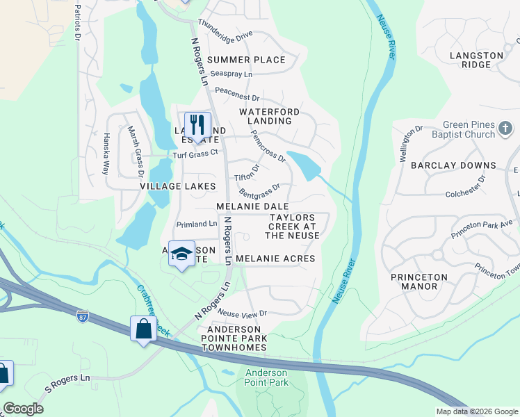 map of restaurants, bars, coffee shops, grocery stores, and more near 5309 Daleview Drive in Raleigh