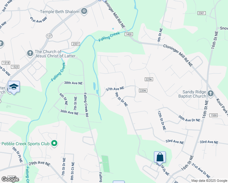 map of restaurants, bars, coffee shops, grocery stores, and more near 970 37th Avenue Northeast in Hickory