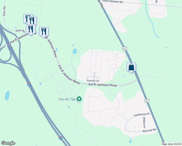 map of restaurants, bars, coffee shops, grocery stores, and more near 1619 Sunray Drive in Murfreesboro