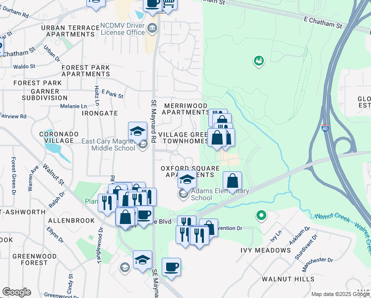 map of restaurants, bars, coffee shops, grocery stores, and more near 1015 Surrey Court in Cary