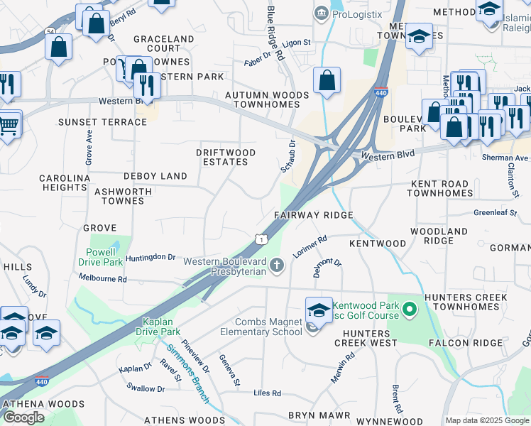 map of restaurants, bars, coffee shops, grocery stores, and more near 1216 Teakwood Place in Raleigh