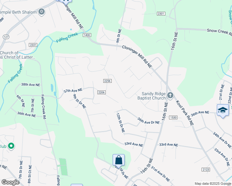 map of restaurants, bars, coffee shops, grocery stores, and more near 1141 37th Avenue Drive Northeast in Hickory