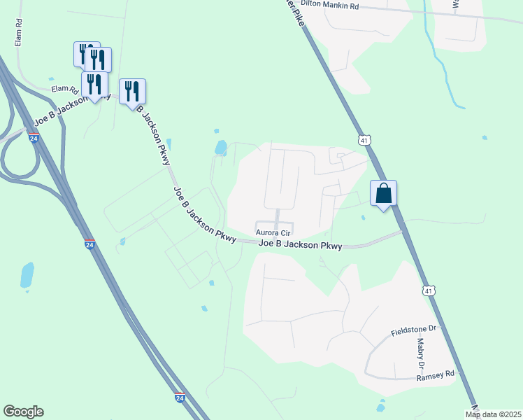 map of restaurants, bars, coffee shops, grocery stores, and more near 1619 Sunray Drive in Murfreesboro