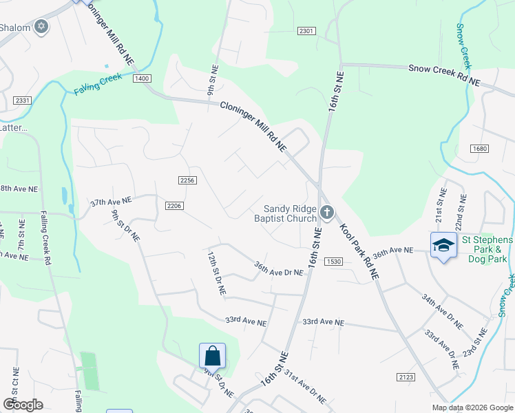 map of restaurants, bars, coffee shops, grocery stores, and more near 3902 13th Street Circle Northeast in Hickory