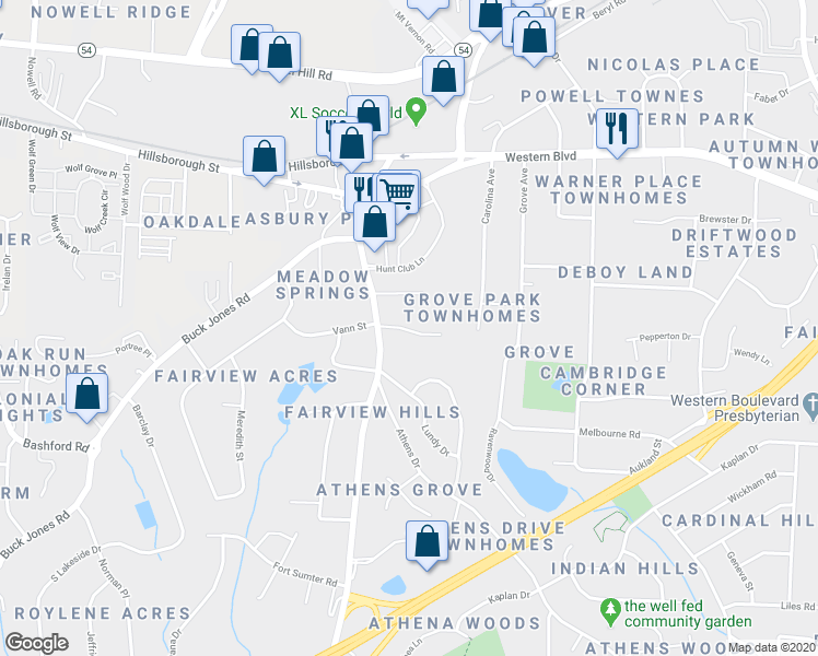 map of restaurants, bars, coffee shops, grocery stores, and more near 5128a Vann Street in Raleigh