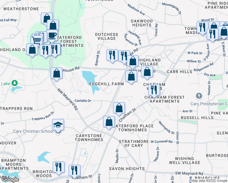 map of restaurants, bars, coffee shops, grocery stores, and more near 138 Gold Meadow Drive in Cary