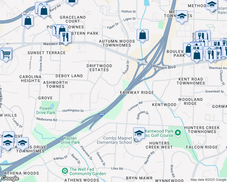 map of restaurants, bars, coffee shops, grocery stores, and more near 1207 Teakwood Place in Raleigh