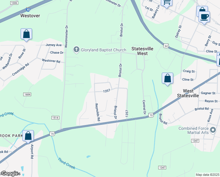 map of restaurants, bars, coffee shops, grocery stores, and more near 2803 Glenview Drive in Statesville