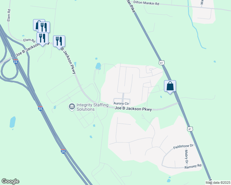 map of restaurants, bars, coffee shops, grocery stores, and more near 1745 Sunray Drive in Murfreesboro
