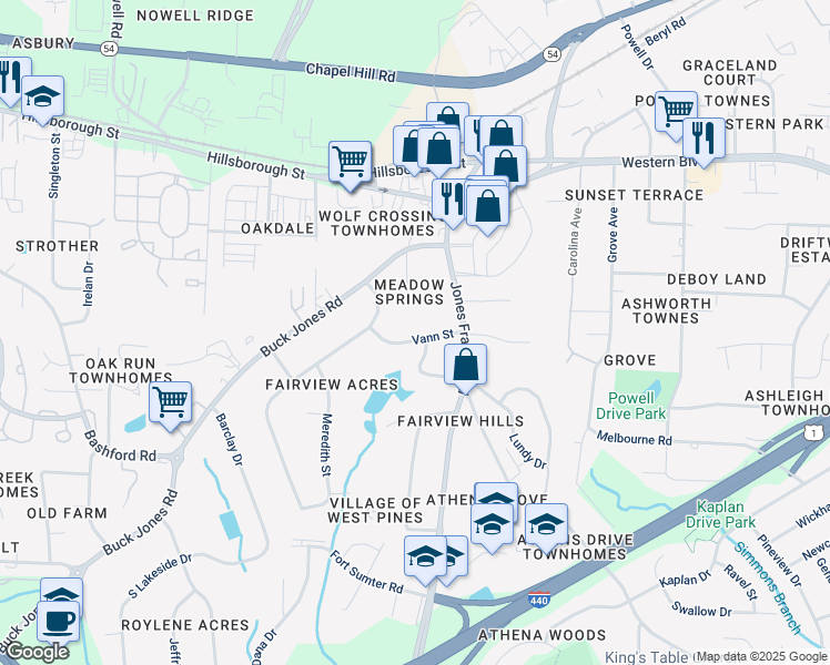 map of restaurants, bars, coffee shops, grocery stores, and more near 5236 Vann Street in Raleigh