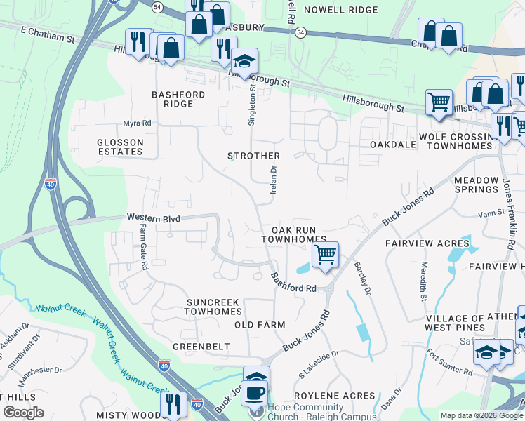 map of restaurants, bars, coffee shops, grocery stores, and more near 323 Irelan Drive in Raleigh