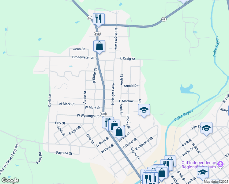 map of restaurants, bars, coffee shops, grocery stores, and more near 1490 North Heights Avenue in Batesville
