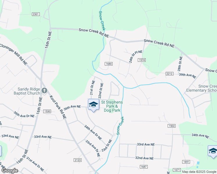 map of restaurants, bars, coffee shops, grocery stores, and more near 3831 22nd Street Court Northeast in Hickory