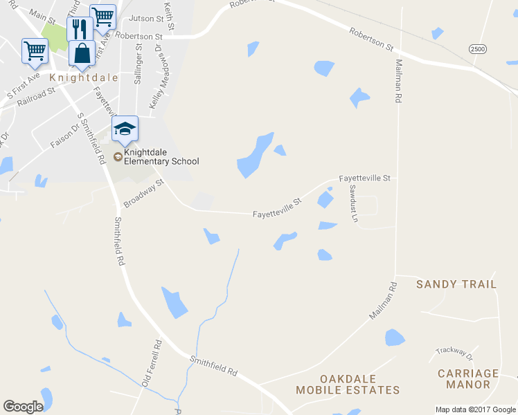 map of restaurants, bars, coffee shops, grocery stores, and more near 1032 Fayetteville Street in Knightdale
