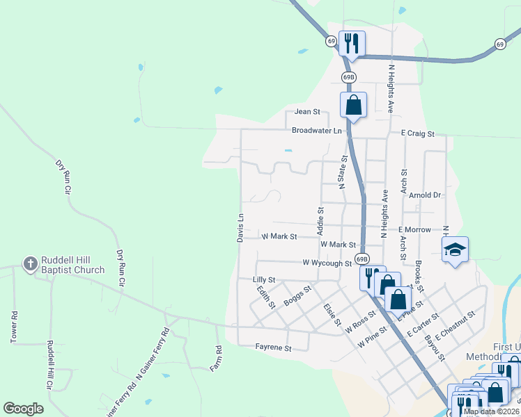 map of restaurants, bars, coffee shops, grocery stores, and more near 475 Gregg Drive in Batesville