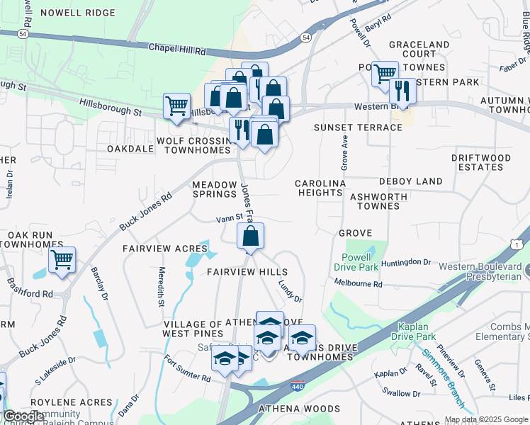 map of restaurants, bars, coffee shops, grocery stores, and more near 5128a Vann Street in Raleigh